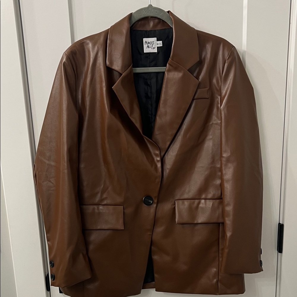 Princess Polly Chocolate Faux Leather Blazer
